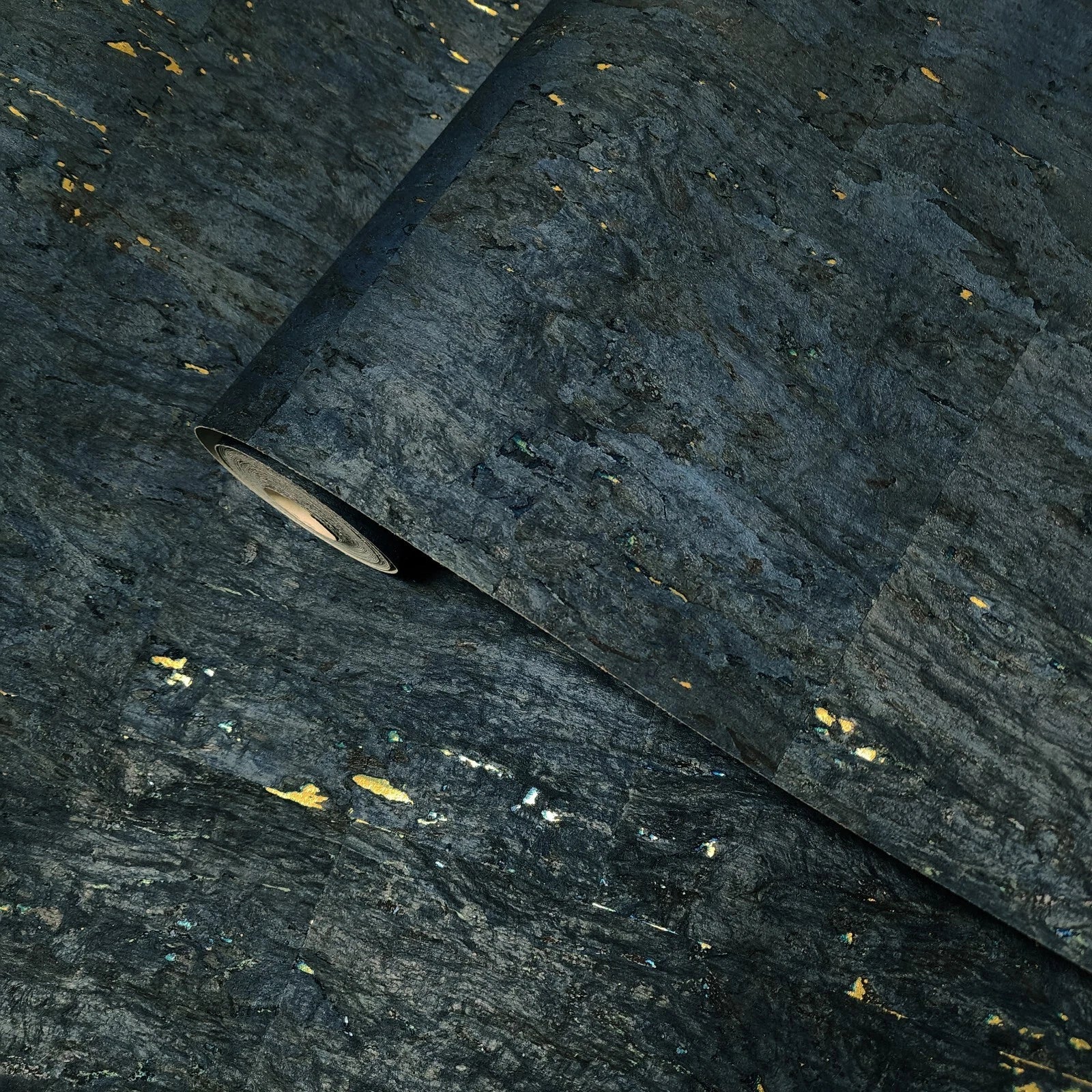 WM843801 Real natural cork Wallpaper textured dark navy blue gold metallic wallcoverings