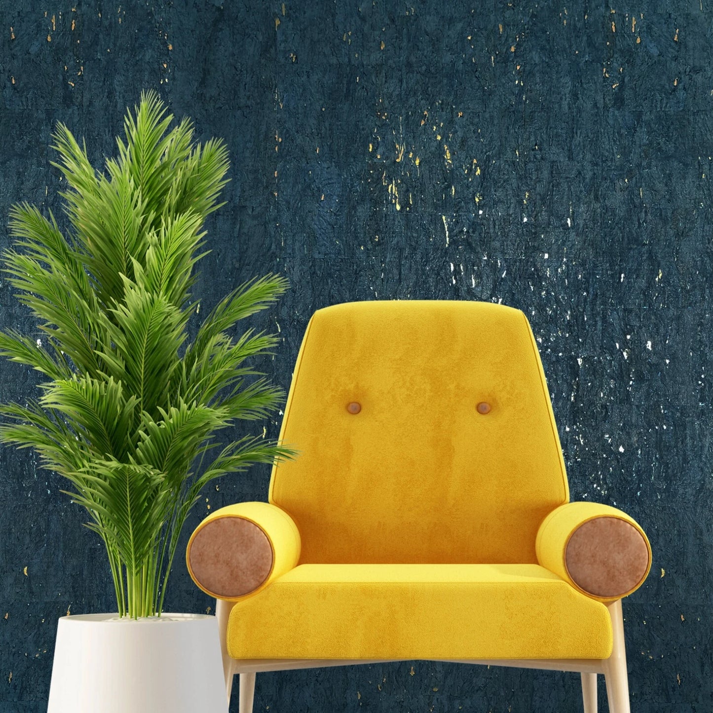 WM843801 Real natural cork Wallpaper textured dark navy blue gold metallic wallcoverings