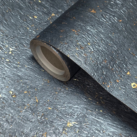 WM868KCG Real Natural cork Gray charcoal platinum gold metallic foil textured Wallpaper