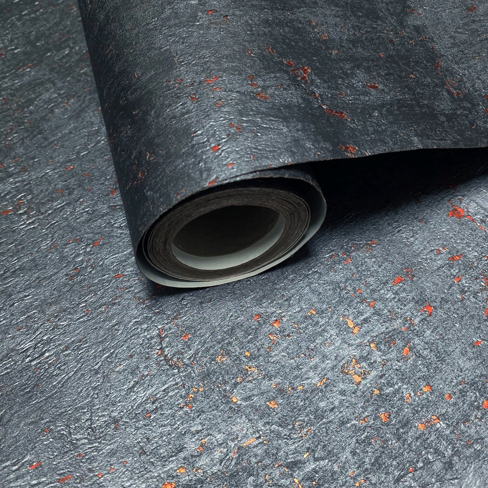 WM869KCC Real Natural cork Dark Gray platinum copper metallic foil textured eco Wallpaper