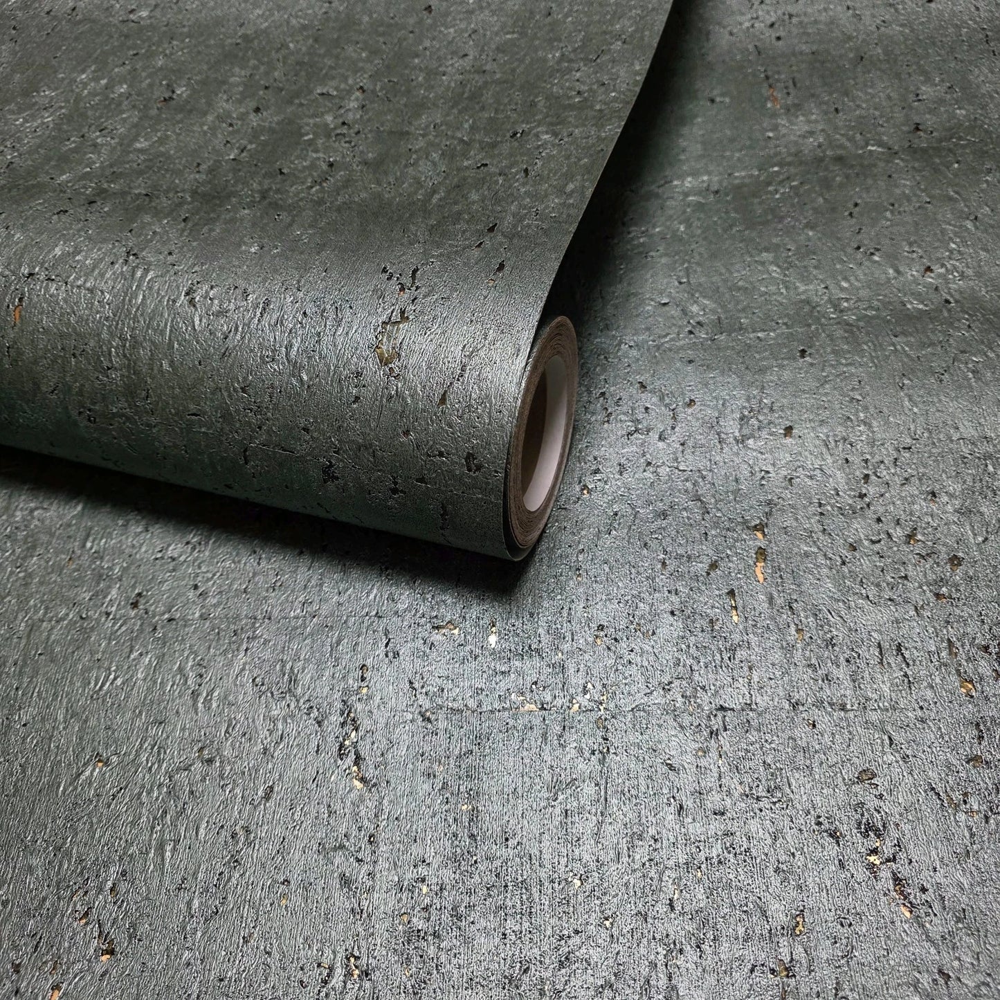WM047KCG Real Natural cork moss green - gray metallic gold foil textured modern Wallpaper