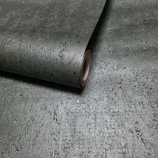 WM047KCG Real Natural cork moss green - gray metallic gold foil textured modern Wallpaper