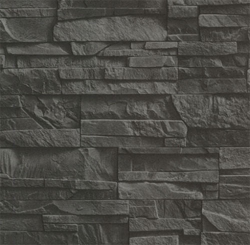 WM475036 Brick Stone Black Wallpaper