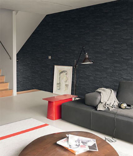 WM475036 Brick Stone Black Wallpaper